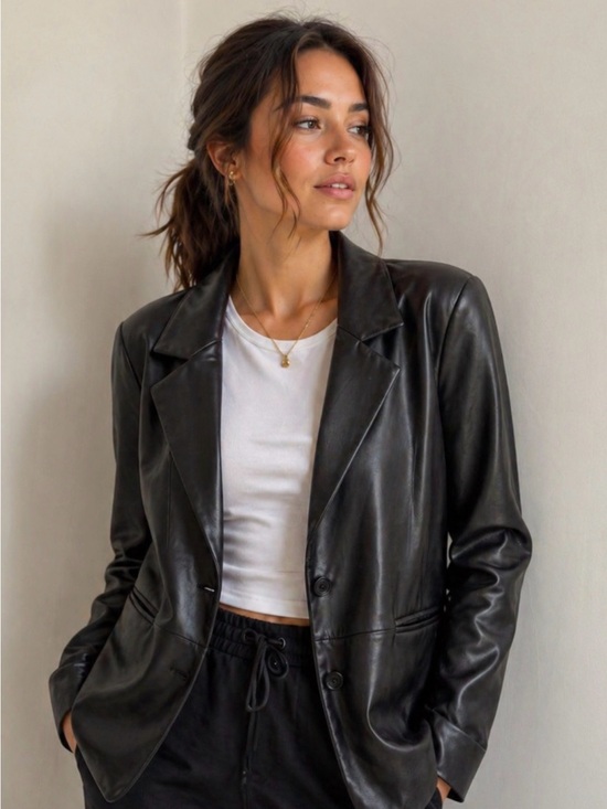 JustFab Jackets & Blazers - 🌹Black Faux Leather Jacket Blazer Sleek JustFab